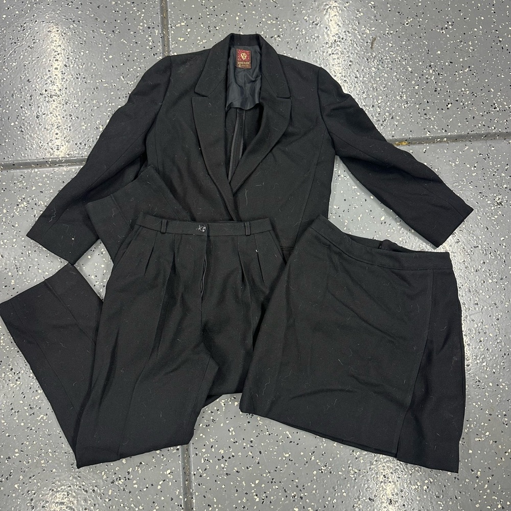 Anne Klein Black Women's 3-Piece Blazer Suit with Skirt & Pants